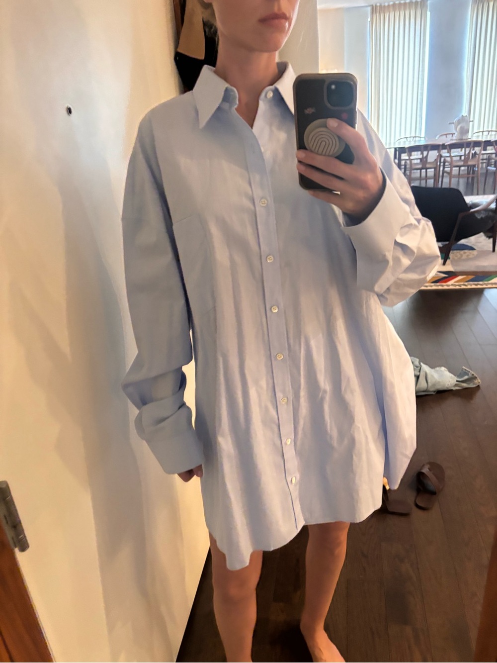 Oversized Long-Sleeve Shirt Dress in Light Blue